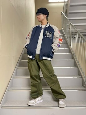 「ニットキャップ」｜「アイテム（スタジャン）」を使った、WEGOさん（メンズ・171cm）の秋コーディネート