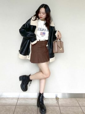 「WEGO（ウィゴー）のアイテム（ムートンコート）」を使った、WEGOさん（レディース・158cm）の冬コーディネート