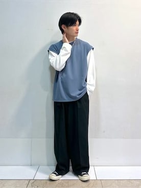 「LUCY（ルーシー）のアイテム（スラックス）」を使った、WEGOさん（メンズ・165cm）の春コーディネート