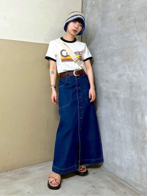 韓国発★ボタンデザイン デニムロングスカート/追跡有 WEGO/【セットアップ対応】ボタンスリットデニムロングスカート