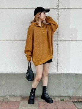 ニット/セーター（イエロー系）を使った「ハーフジップ」の人気