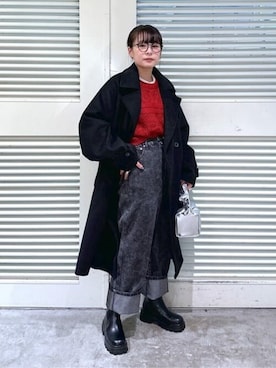 「ケーブルニット」｜「アイテム（チェスターコート）」を使った、WEGOさん（レディース・156cm）の冬コーディネート