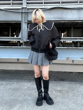 「大人ガーリー」｜「アイテム（MA-1）」を使った、WEGOさん（レディース・161cm）の冬コーディネート