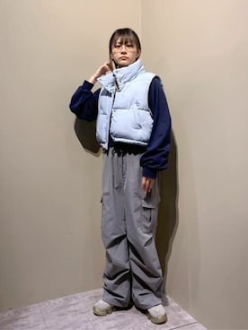 WEGOのダウンベストを使った「ハーフジップ」の人気ファッション