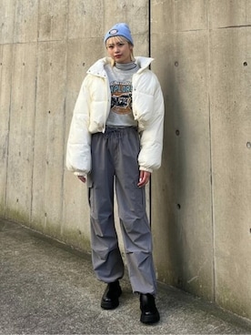 「タートルネック」｜「アイテム（カーゴパンツ）」を使った、WEGOさん（レディース・163cm）の冬コーディネート