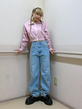 「アイテム（ジャージ、ピンク系）」を使った、WEGOさん（レディース・150cm）の冬コーディネート