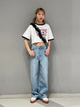 「ショート丈トップス」｜「アイテム（PC・スマホグッズ/家電）」を使った、WEGOさん（レディース・157cm）の夏コーディネート