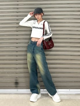 「ショート丈トップス」｜「アイテム（ハンチング/ベレー帽）」を使った、WEGOさん（レディース・160cm）の秋コーディネート