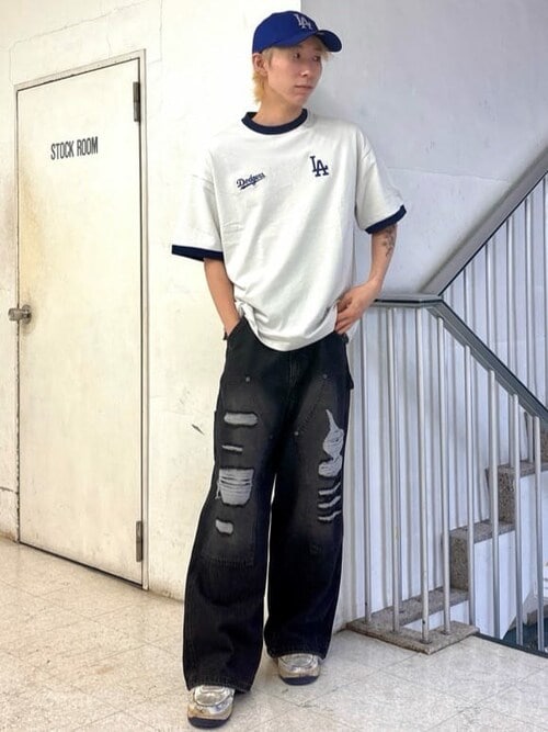 WEGO/【25年春夏新作】ダブルニーダメージデニムパンツ