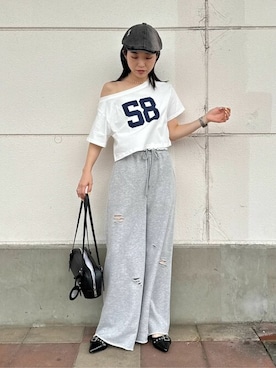 「韓国ファッション」｜「アイテム（スウェットパンツ）」を使った、WEGOさん（レディース・160cm）の夏コーディネート
