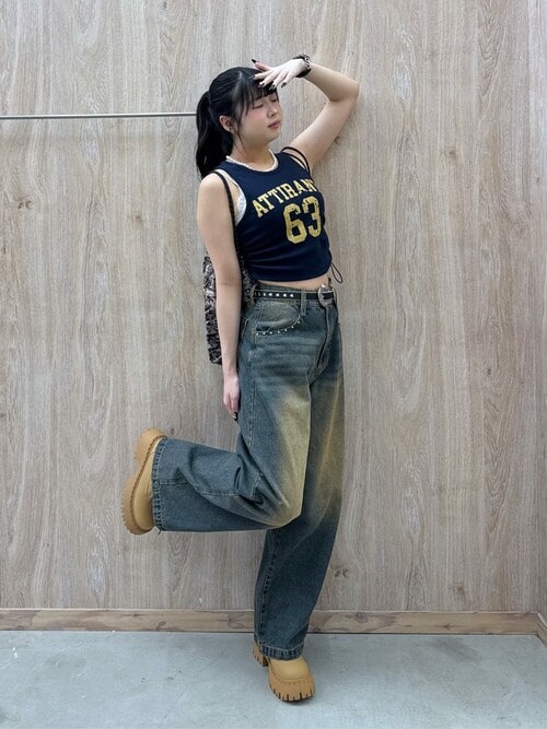 WEGO/【25年春夏新作】ロゴデニムバギーパンツ