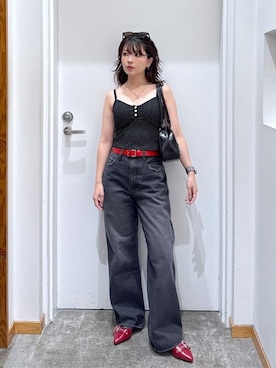 「アイテム（ベルト、レッド系）」を使った、WEGOさん（レディース・152cm）の秋コーディネート