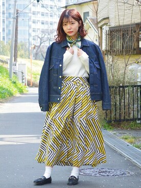 「総柄スカート」｜新谷さん（レディース・157cm）の春コーディネート