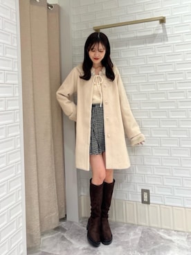 「アイテム（その他アウター、ピンク系）」を使った、naaatsumi00さん（レディース・162cm）の冬コーディネート