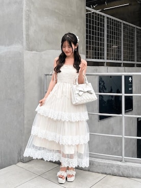 「MAJESTIC LEGON（マジェスティックレゴン）のミルフィーユフリル厚底サンダル（サンダル）」を使った、naaatsumi00さん（レディース・162cm）の夏コーディネート