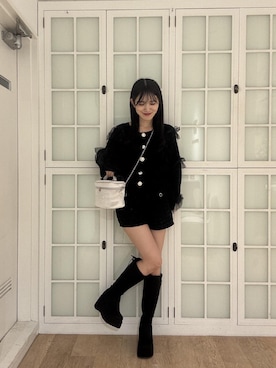 「MAJESTIC LEGON（マジェスティックレゴン）のバックリボン厚底ロングブーツ（ブーツ、ブラック系）」を使った、naaatsumi00さん（レディース・162cm）の秋コーディネート