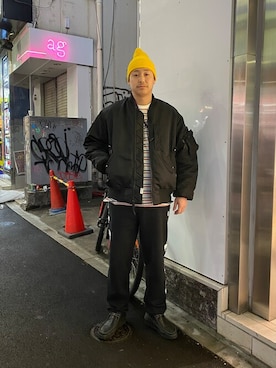 「MANASTASH（マナスタッシュ）のアイテム（MA-1）」を使った、tenkuluさん（メンズ・174cm）の冬コーディネート