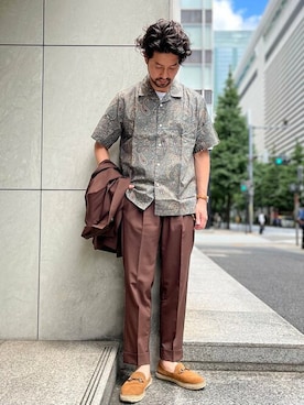 「アイテム（クラッチバッグ）」を使った、佐藤さん（メンズ・173cm）の夏コーディネート