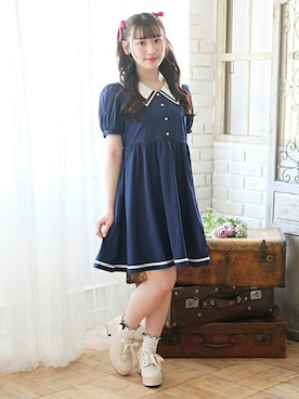 「マリンコーデ」｜「アイテム（ワンピース/ドレス）」を使った、Lovetoxicさん（キッズ・156cm）の春コーディネート
