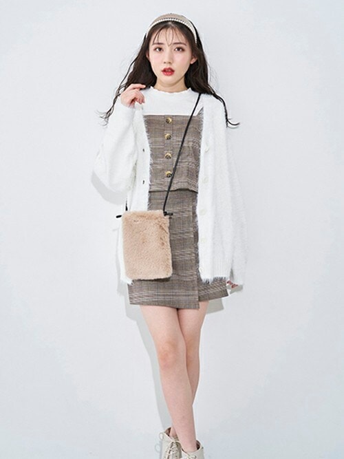 ドゥロワー　3Gシャギーニットジレ　LookBook掲載　23AW　ホワイト ドゥロワー ニットジレ ホワイト DRAWERドゥロワー 3G シャギー