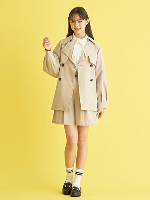 pom ponette junior 【AMI】 ショートン長袖トレンチコート pom ponette junior（ポンポネットジュニア）の「プリーツトレンチ
