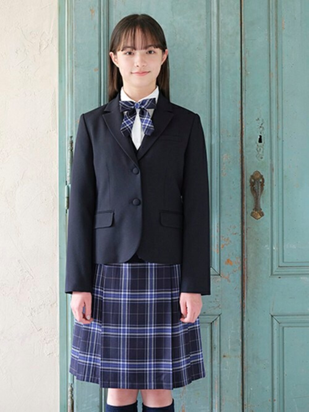 ポンポネットジュニアM（150）ネイビー チェック柄 スーツ・ブレザー セット ポンポネット ジュニア(pom ponette junior)のジャケット