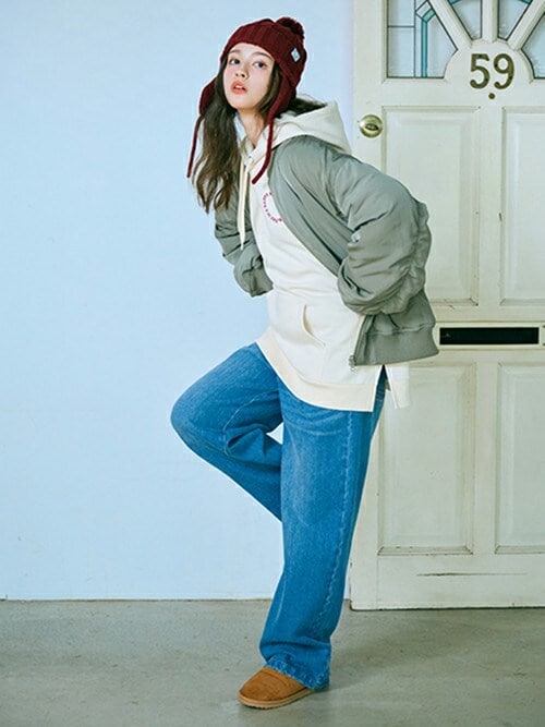 セール】【裏起毛】ベルトつきデニムワイドパンツ（その他パンツ