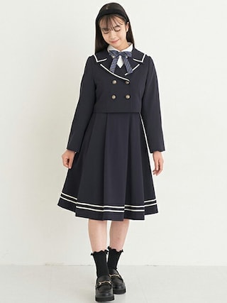 メゾピアノジュニア　ジャケット、スカート　リボン　セットアップ　卒服　ネイビー メゾピアノジュニア ジャケット、スカート リボン セットアップ