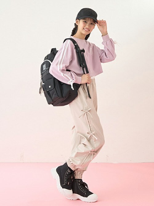 美品メゾピアノ100リボンセットアップピンクTシャツ&フリルスカパンツ2点セット セール】サイドライン&リボン長袖Tシャツ タンクトップセット（T