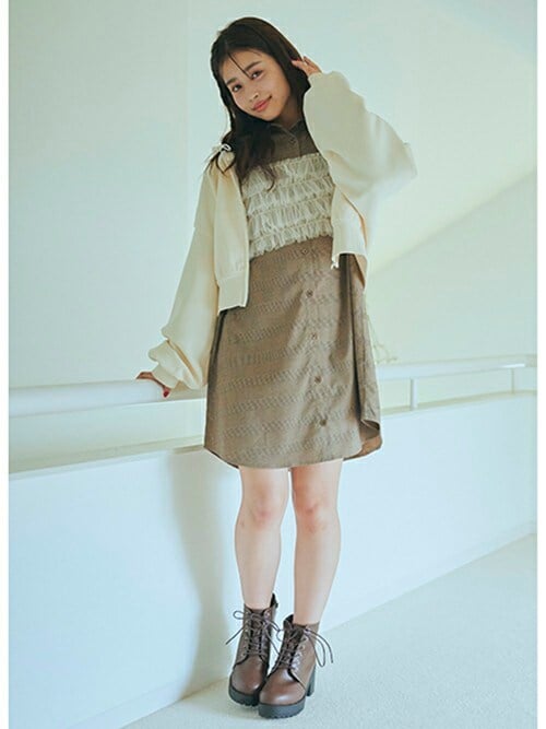 セール】ビスチェ付グレンチェックシャツワンピース（シャツワンピース