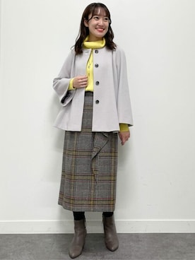 「Reflect（リフレクト）のアイテム（ノーカラーコート）」を使った、Reflectさん（レディース・157cm）の冬コーディネート