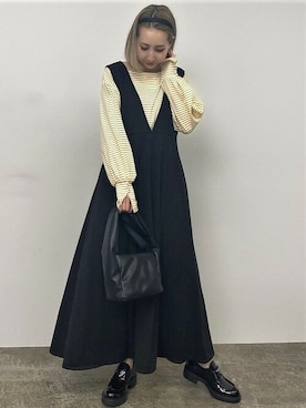 「リエディ」｜「アイテム（ジャンパースカート）」を使った、yukikoさん（レディース・161cm）の春コーディネート