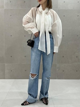 「Re:EDIT（リエディ）の[2023S/S COLLECTION][低身長サイズ有]コットンロールアップデニムパンツ」を使った、yukikoさんのコーディネート