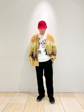 「モヘアカーディガン」｜「アイテム（スウェット）」を使った、funatoさん（メンズ・166cm）の秋コーディネート