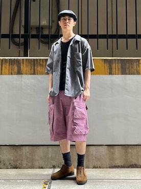 「KANGOL（カンゴール）のアイテム（帽子）」を使った、BEAMSさん（メンズ・177cm）の夏コーディネート