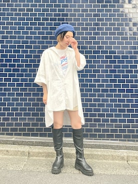 「アイテム（ハンチング/ベレー帽）」を使った、ca4laさん（レディース・155cm）の春コーディネート
