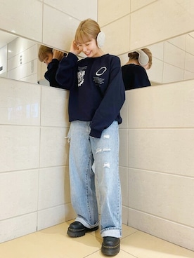 「アイテム（イヤーマフ、グレー系）」を使った、ca4laさん（レディース・155cm）の冬コーディネート