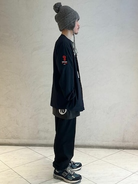 「アイテム（ニットキャップ/ビーニー、グレー系）」を使った、ca4laさん（メンズ・170cm）の冬コーディネート