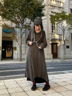 「アイテム（ニットキャップ/ビーニー、グレー系）」を使った、ca4laさん（レディース・155cm）の冬コーディネート