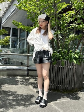 「アイテム（ハンチング/ベレー帽）」を使った、ca4laさん（レディース・155cm）の夏コーディネート