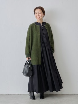 「BEARDSLEY」｜「アイテム（ノーカラーコート）」を使った、BEARDSLEYさん（レディース・154cm）の夏コーディネート