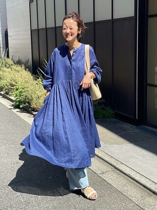 ビアズリーリネン ギャザーワンピース