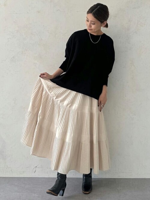 ビアズリー beardsley プリーツティアードスカート ホワイト BEARDSLEY
