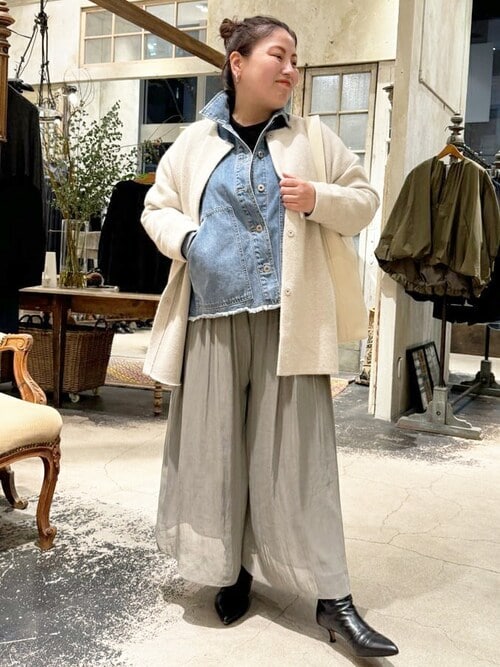 BEARDSLEY ビアズリー 洗えるニットコート アイボリー ノーカラー 美品 24AW◎ビアズリー 洗えるニットコート ノーカラー オフ