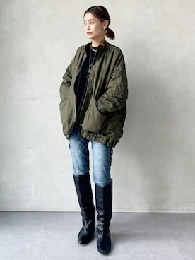 「BEARDSLEY」｜「アイテム（MA-1）」を使った、BEARDSLEYさん（レディース・158cm）の秋コーディネート