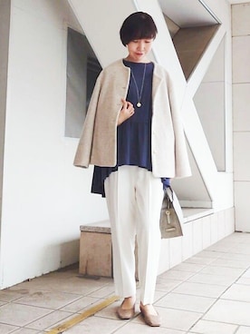 「BEARDSLEY」｜「アイテム（ノーカラージャケット）」を使った、BEARDSLEYさん（レディース・164cm）の秋コーディネート