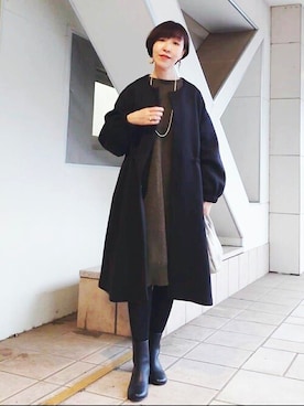 「BEARDSLEY」｜「アイテム（ノーカラーコート）」を使った、BEARDSLEYさん（レディース・164cm）の秋コーディネート