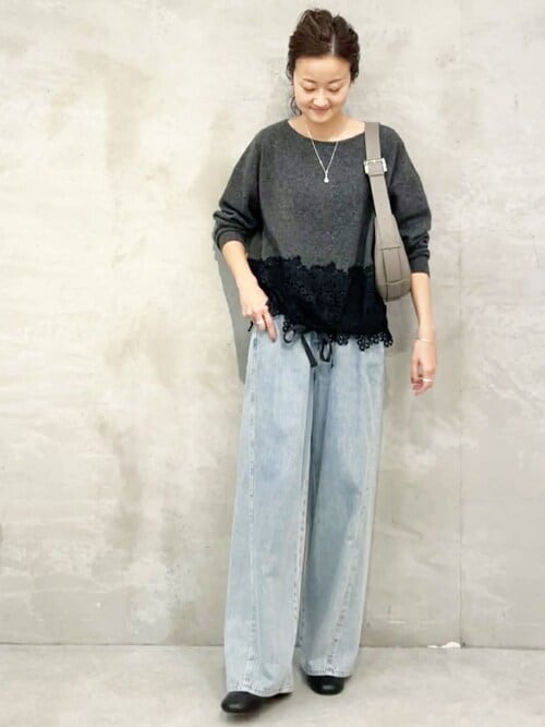 BEARDSLEY ビアズリー 裾 レース ニット ダーク グレー F BEARDSLEY ビアズリー 裾 レース ニット ダーク グレー F