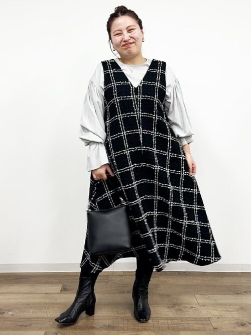 BEARDSLEY ワンピース 「15 quinze」チェックツイードフレアー