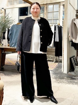 「BEARDSLEY」｜「アイテム（ノーカラージャケット）」を使った、BEARDSLEYさん（レディース・158cm）の秋コーディネート